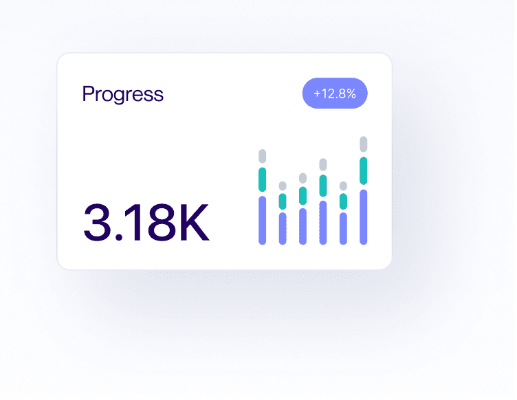 A progress card showing 3.18K hours spent, up 12.8%.